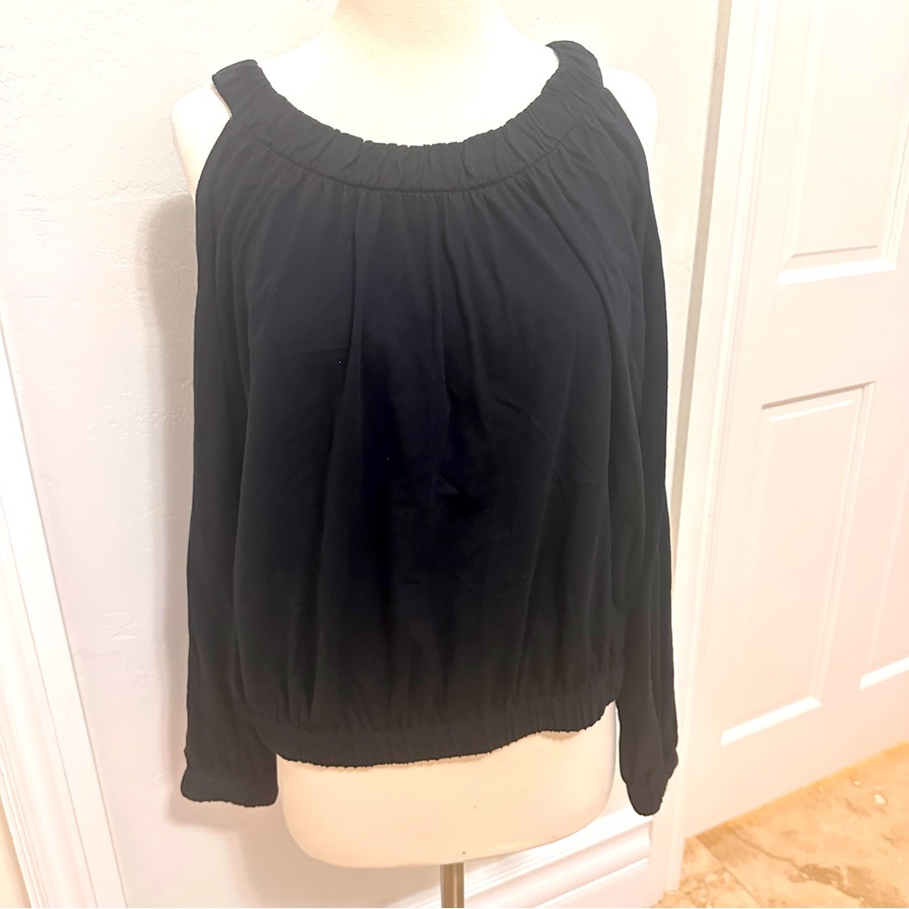 INC International Concepts Black Off-Shoulder cold shoulder top Sz L. NWT